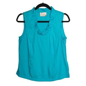 VTG LINEA BY LOUIS DELL'OLIO Blue Ruffle Collar Sleeveless Tank Top Large